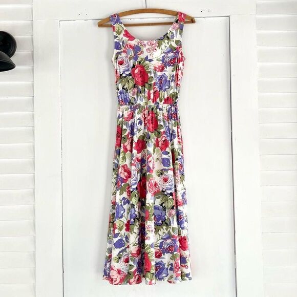90s Vintage Carol Anderson Floral Cotton Garden Cottage Dress 2 XS Womens 0 4 - Picture 6 of 6